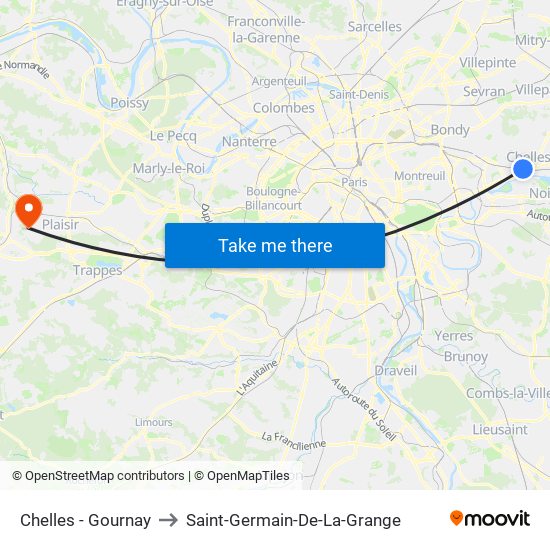 Chelles - Gournay to Saint-Germain-De-La-Grange map