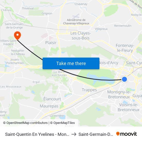 Saint-Quentin En Yvelines - Montigny-Le-Bretonneux to Saint-Germain-De-La-Grange map
