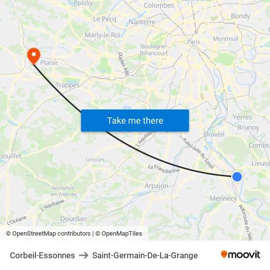 Corbeil-Essonnes to Saint-Germain-De-La-Grange map