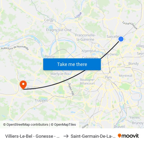 Villiers-Le-Bel - Gonesse - Arnouville to Saint-Germain-De-La-Grange map
