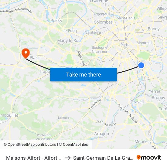 Maisons-Alfort - Alfortville to Saint-Germain-De-La-Grange map