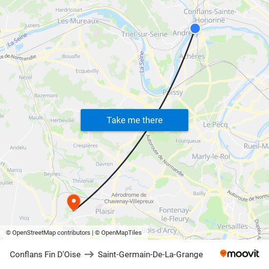 Conflans Fin D'Oise to Saint-Germain-De-La-Grange map