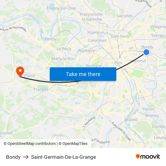 Bondy to Saint-Germain-De-La-Grange map