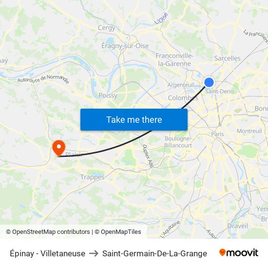 Épinay - Villetaneuse to Saint-Germain-De-La-Grange map