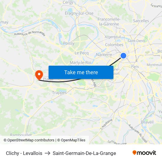 Clichy - Levallois to Saint-Germain-De-La-Grange map