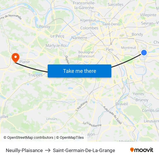 Neuilly-Plaisance to Saint-Germain-De-La-Grange map