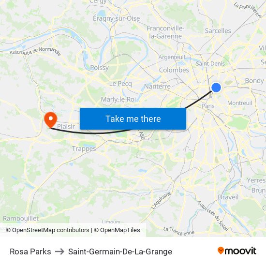 Rosa Parks to Saint-Germain-De-La-Grange map