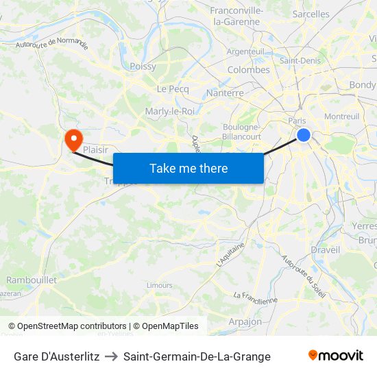 Gare D'Austerlitz to Saint-Germain-De-La-Grange map