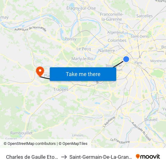 Charles de Gaulle Etoile to Saint-Germain-De-La-Grange map