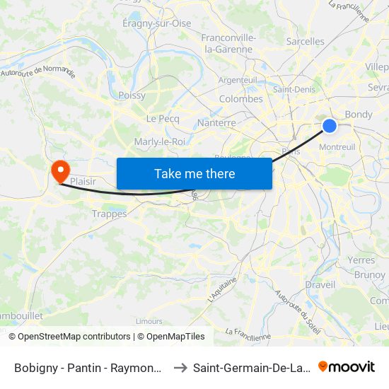 Bobigny - Pantin - Raymond Queneau to Saint-Germain-De-La-Grange map