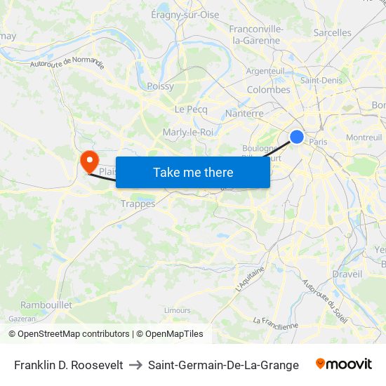 Franklin D. Roosevelt to Saint-Germain-De-La-Grange map