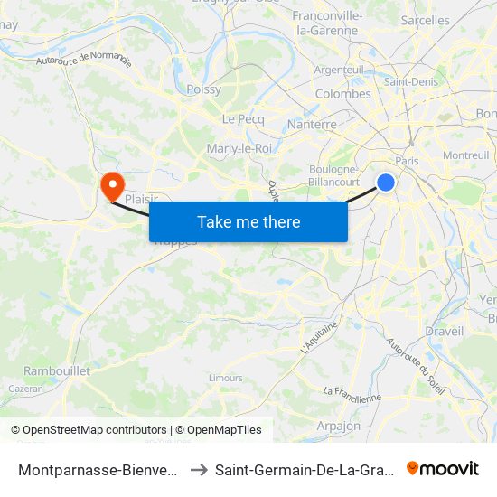 Montparnasse-Bienvenue to Saint-Germain-De-La-Grange map