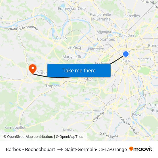 Barbès - Rochechouart to Saint-Germain-De-La-Grange map