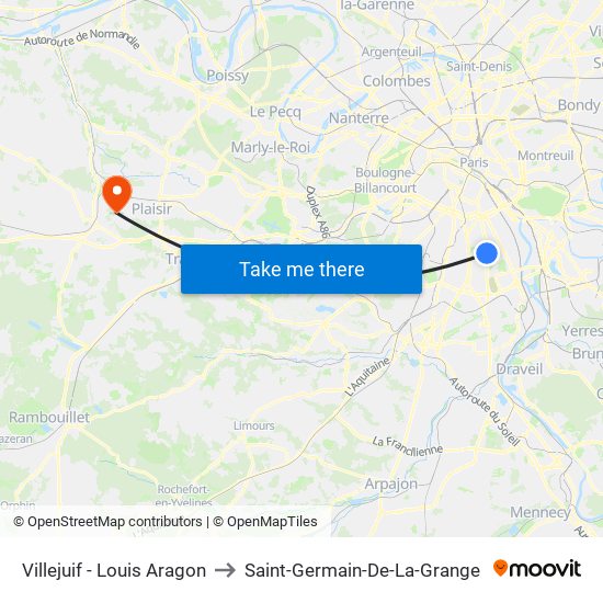 Villejuif - Louis Aragon to Saint-Germain-De-La-Grange map