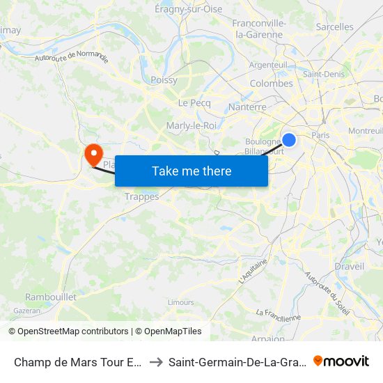 Champ de Mars Tour Eiffel to Saint-Germain-De-La-Grange map