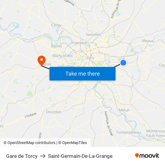 Gare de Torcy to Saint-Germain-De-La-Grange map