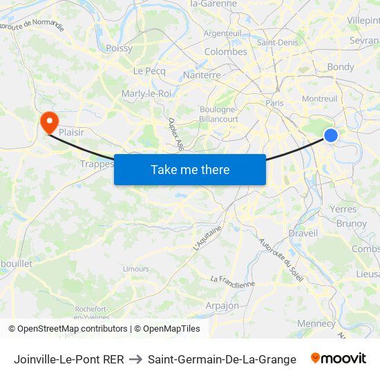 Joinville-Le-Pont RER to Saint-Germain-De-La-Grange map