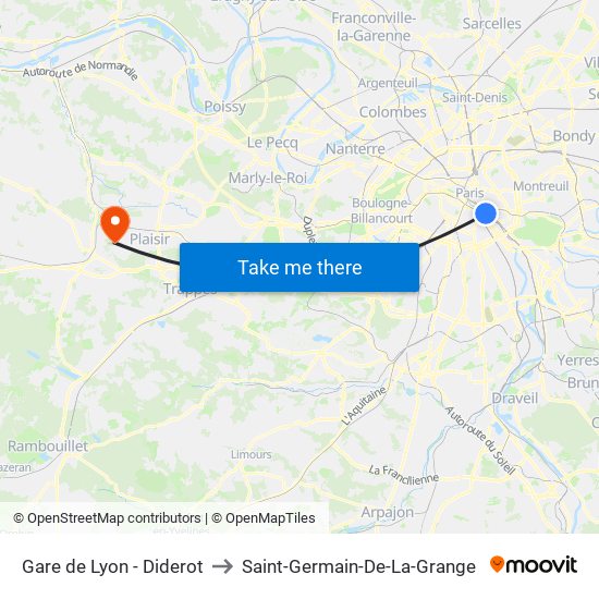Gare de Lyon - Diderot to Saint-Germain-De-La-Grange map