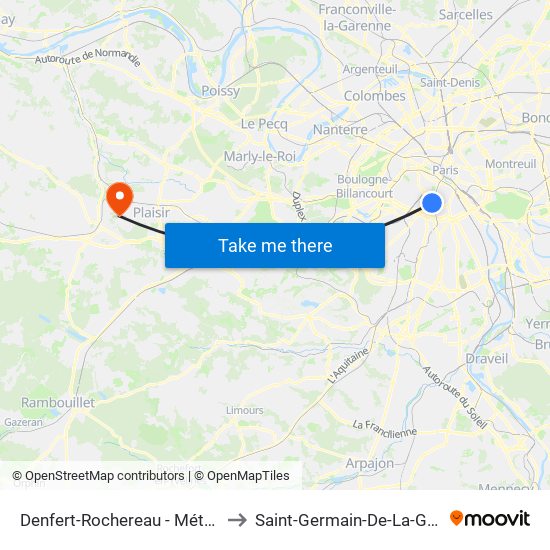 Denfert-Rochereau - Métro-Rer to Saint-Germain-De-La-Grange map