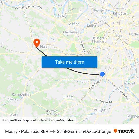 Massy - Palaiseau RER to Saint-Germain-De-La-Grange map