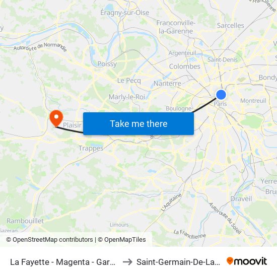 La Fayette - Magenta - Gare du Nord to Saint-Germain-De-La-Grange map