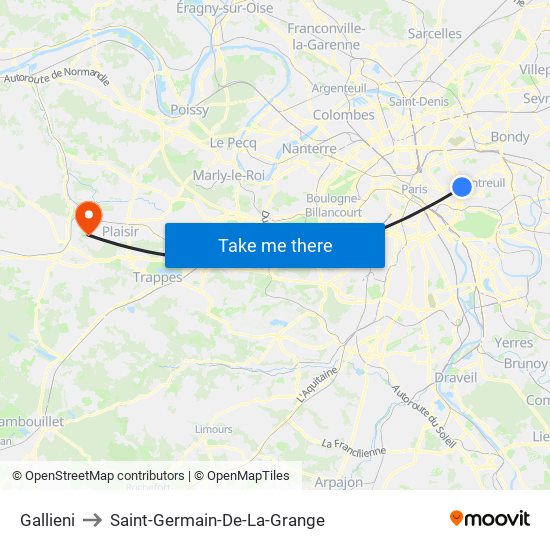 Gallieni to Saint-Germain-De-La-Grange map
