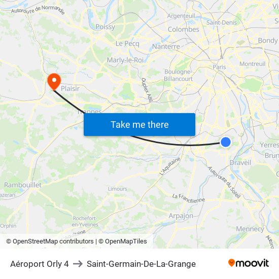 Aéroport Orly 4 to Saint-Germain-De-La-Grange map