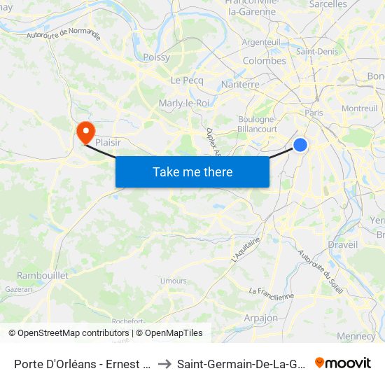 Porte D'Orléans - Ernest Reyer to Saint-Germain-De-La-Grange map