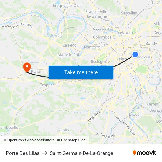 Porte Des Lilas to Saint-Germain-De-La-Grange map