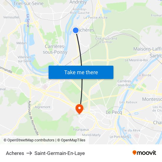 Acheres to Saint-Germain-En-Laye map