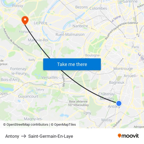 Antony to Saint-Germain-En-Laye map