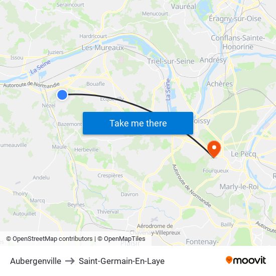 Aubergenville to Saint-Germain-En-Laye map