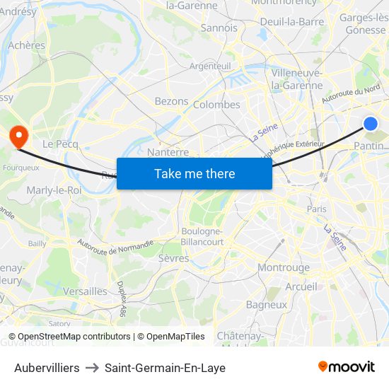 Aubervilliers to Saint-Germain-En-Laye map