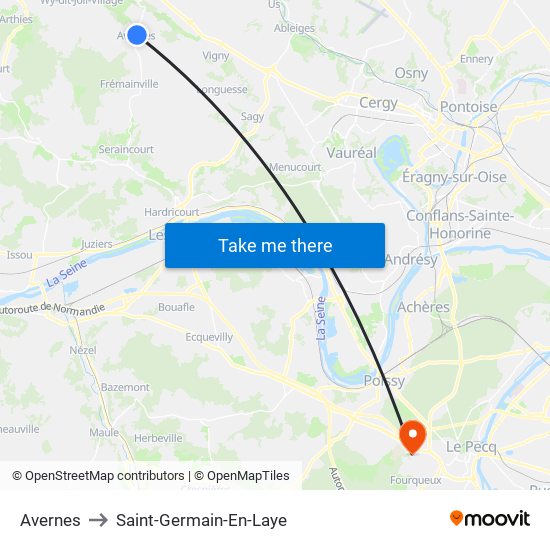 Avernes to Saint-Germain-En-Laye map