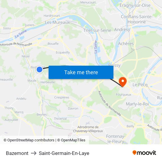 Bazemont to Saint-Germain-En-Laye map