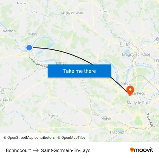 Bennecourt to Saint-Germain-En-Laye map