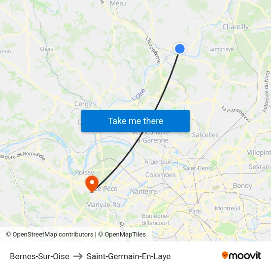 Bernes-Sur-Oise to Saint-Germain-En-Laye map