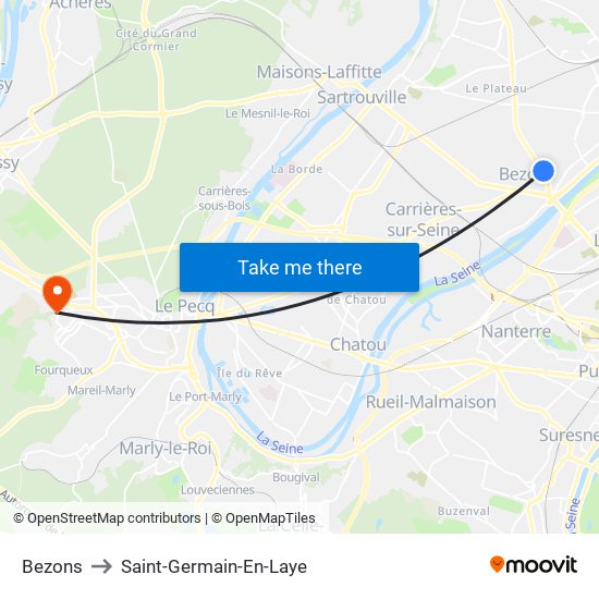 Bezons to Saint-Germain-En-Laye map
