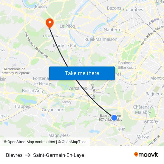Bievres to Saint-Germain-En-Laye map