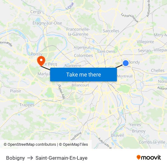 Bobigny to Saint-Germain-En-Laye map