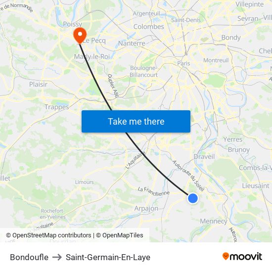 Bondoufle to Saint-Germain-En-Laye map