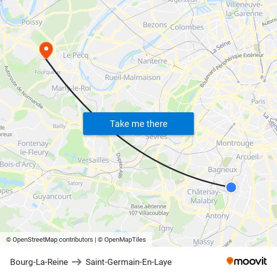 Bourg-La-Reine to Saint-Germain-En-Laye map
