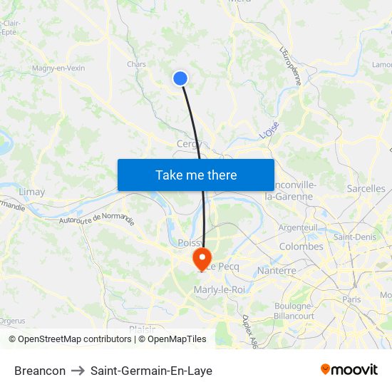 Breancon to Saint-Germain-En-Laye map