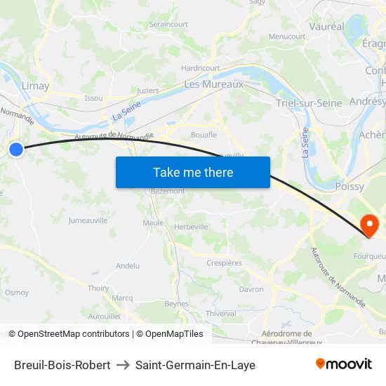 Breuil-Bois-Robert to Saint-Germain-En-Laye map