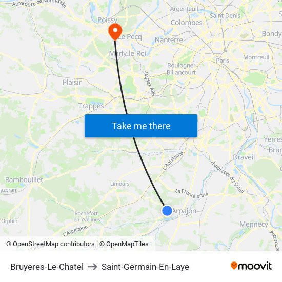 Bruyeres-Le-Chatel to Saint-Germain-En-Laye map