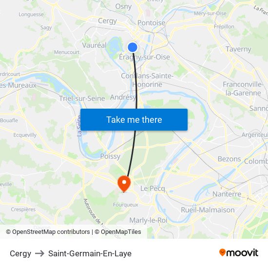 Cergy to Saint-Germain-En-Laye map