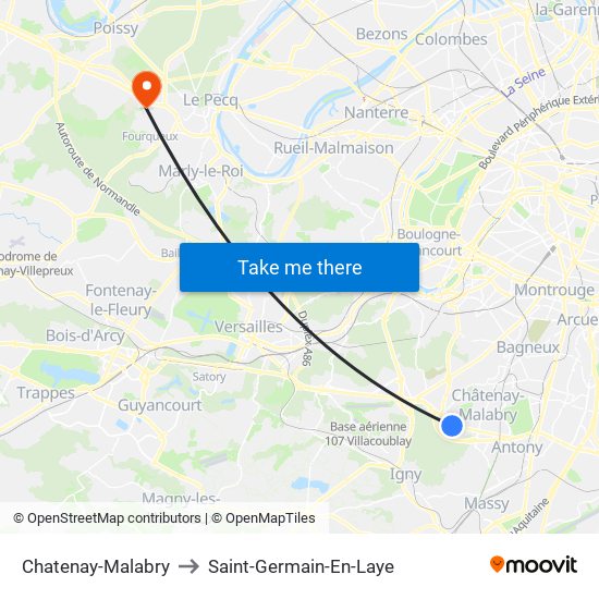 Chatenay-Malabry to Saint-Germain-En-Laye map