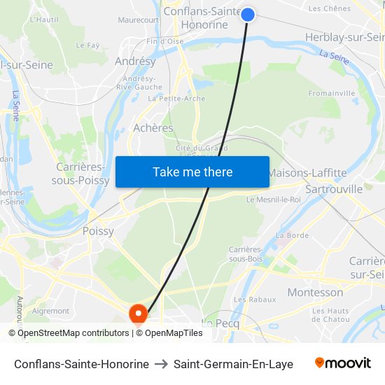 Conflans-Sainte-Honorine to Saint-Germain-En-Laye map