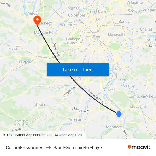Corbeil-Essonnes to Saint-Germain-En-Laye map