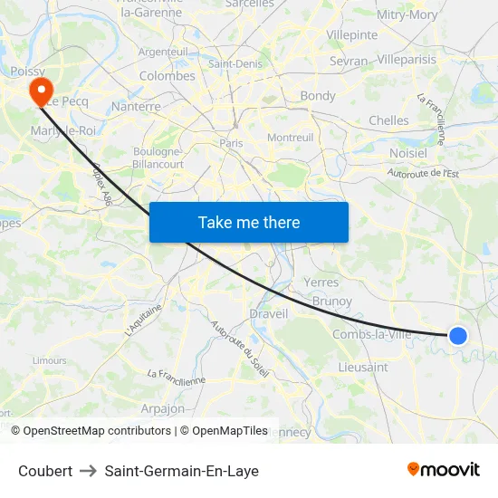 Coubert to Saint-Germain-En-Laye map